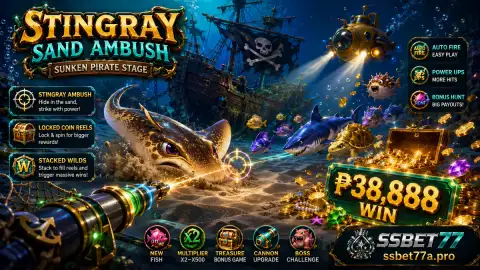 SSBET77 fishing scene with fast small targets crossing a purple sonar lane near a silver cannon