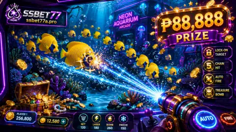 Close SSBET77 fishing view of silver cannon position, aim path and restrained emerald feedback