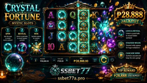 Close view of SSBET77 slot symbols and a brighter feature information cue